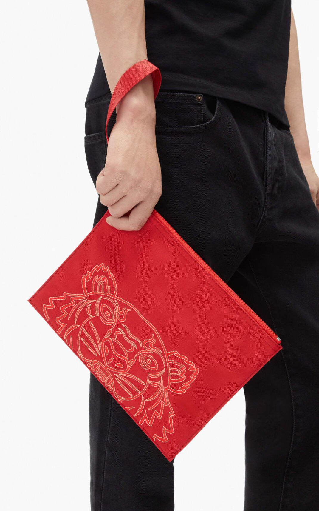 Kenzo Large Kampus Tiger Clutch Red For Mens 6491VNSPU